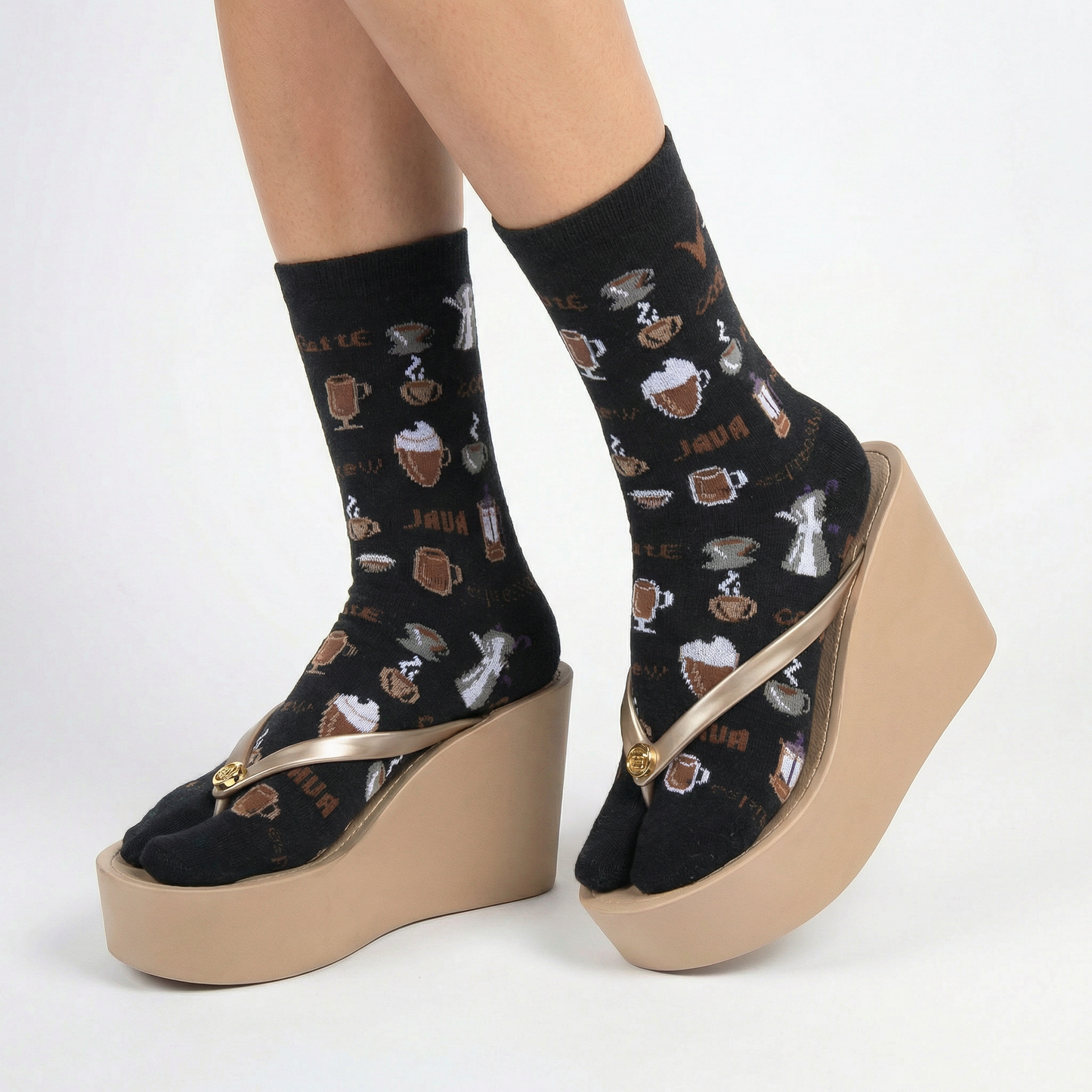 Jave Coffee Lover Split Toe Tabi Socks | Big Toe Flip Flop Socks | Japanese Novelty Crew Socks