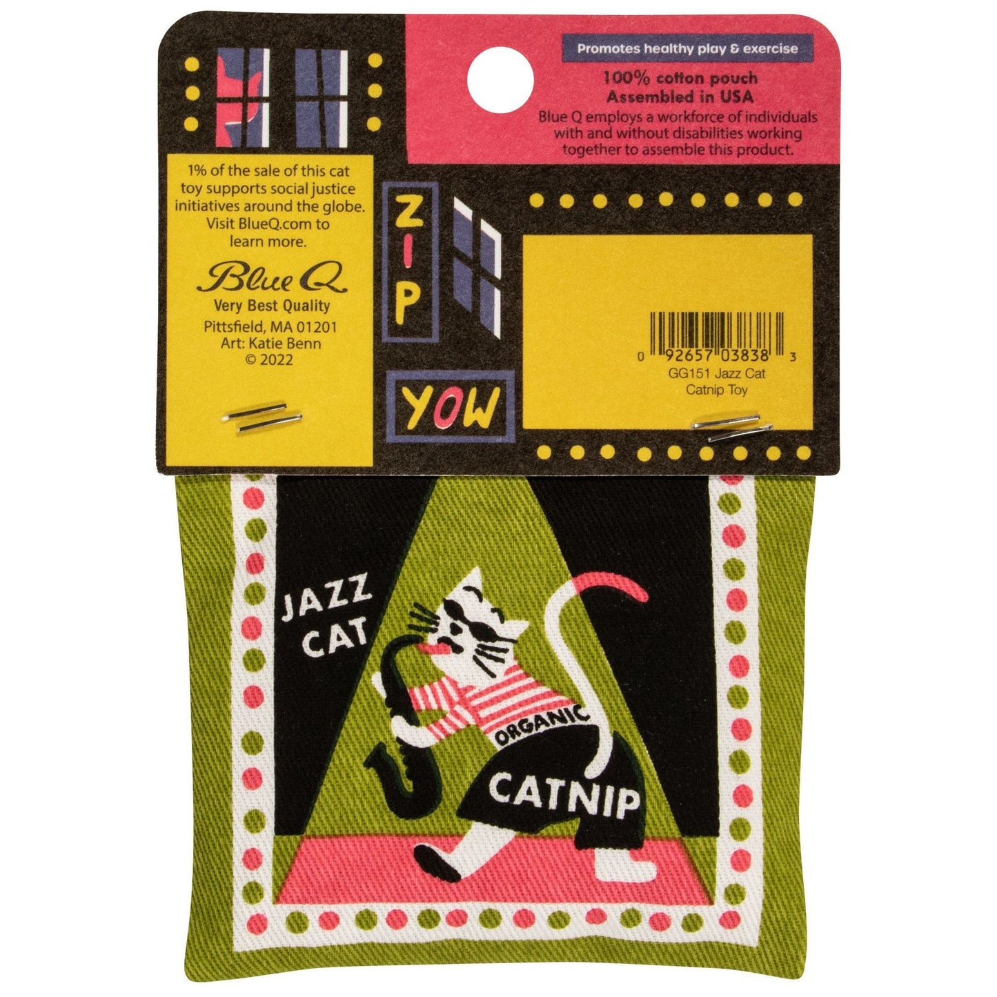 Jazz Cat Catnip Toy | Premium Organic Catnip | Illustrated Cotton Pouch