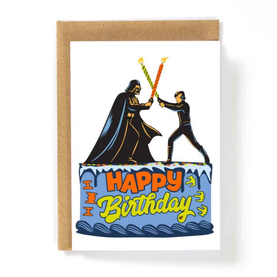 Jedi Battle Happy Birthday Cake Card | Greeting Card