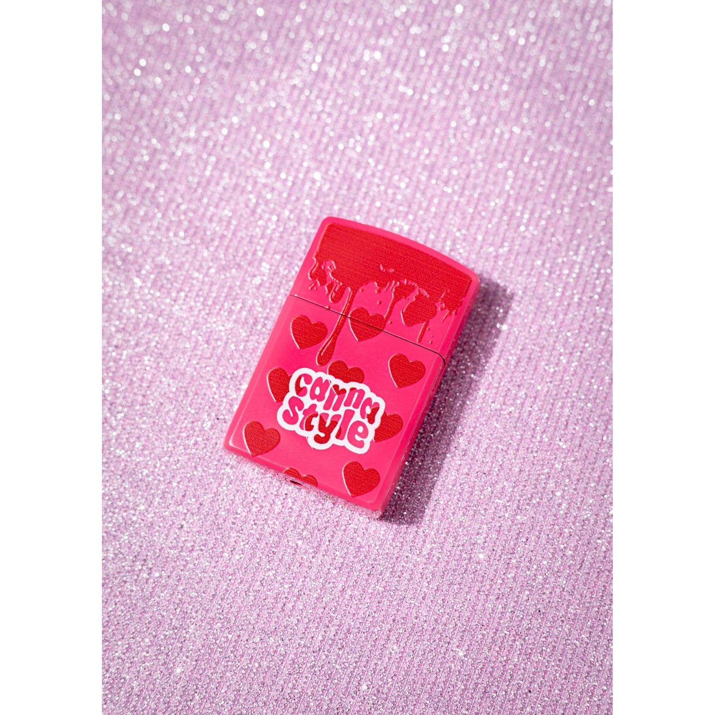 Jennifer's "I Am A God'' Lighter in Pink with Heart Designs | 2" x 1.25"