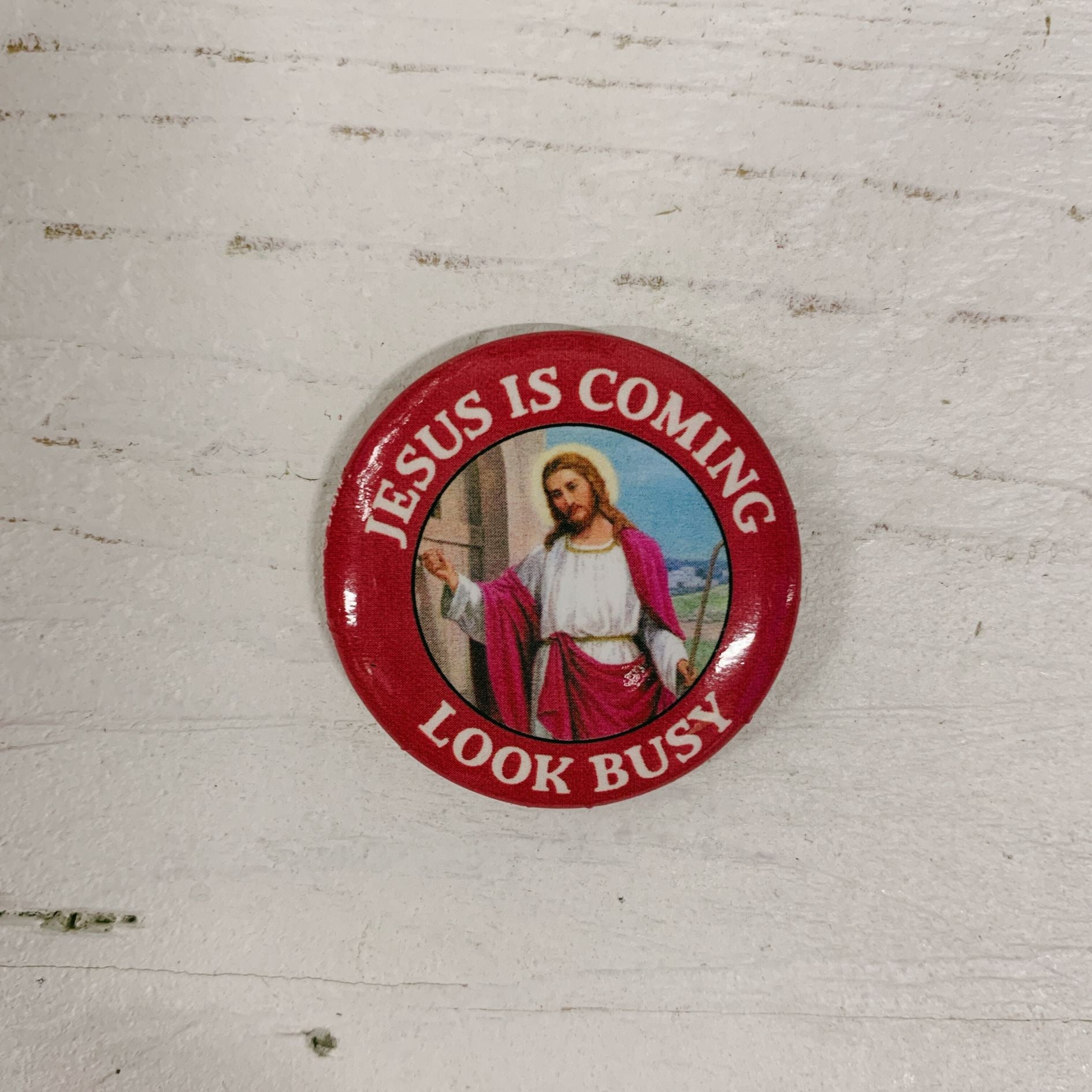 Jesus Is Coming. Look Busy Lapel Pin Button | Pinback Button Badge | 1.3"