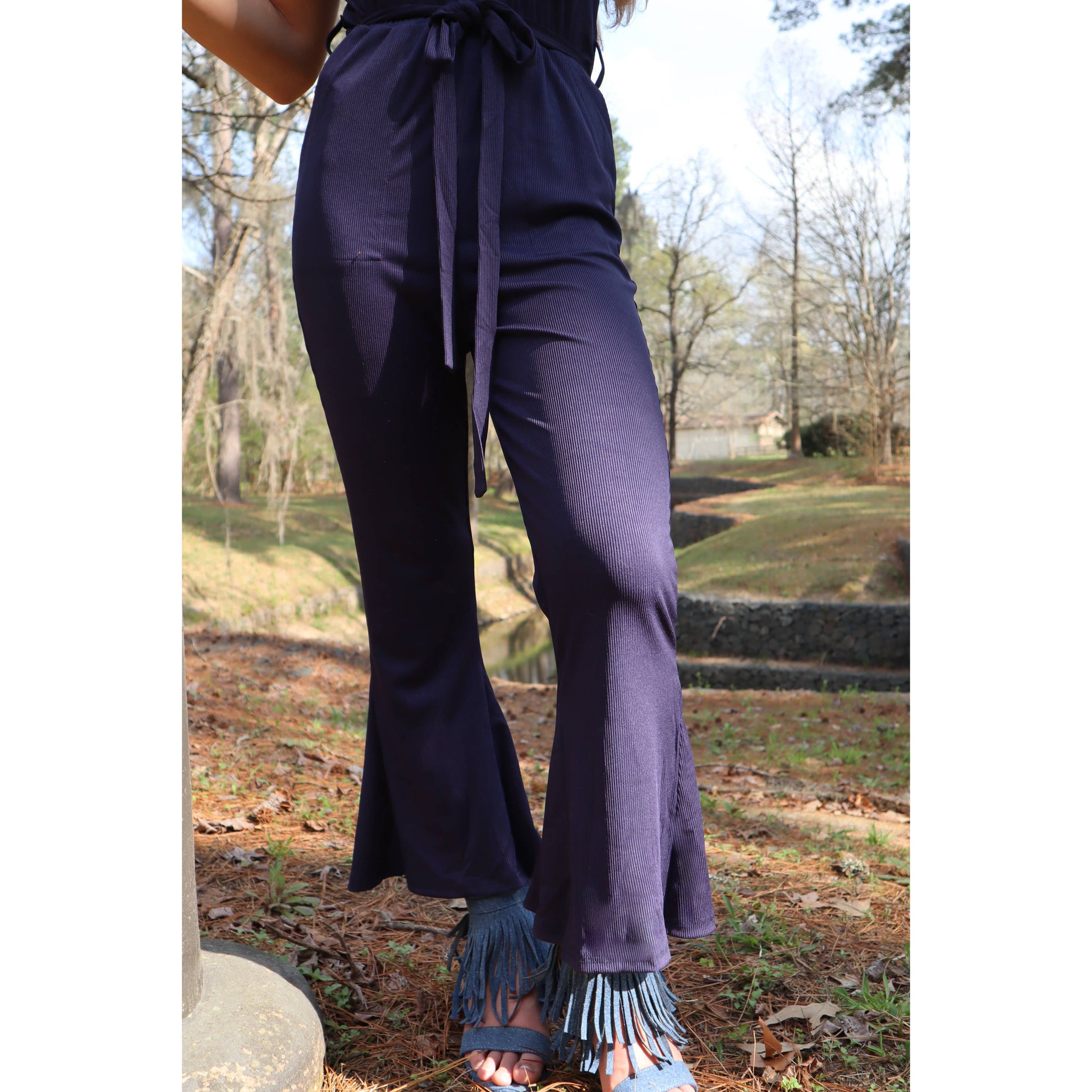 Jewel Flare Leg Ribbed Jumpsuit in Navy or Red [SIZE L and XL REMAINING]