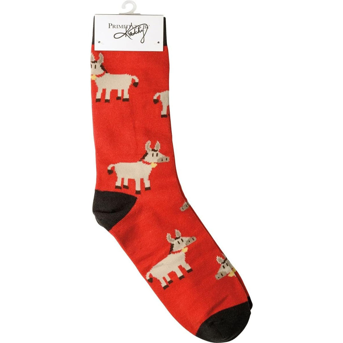 Red sock with donkey pattern