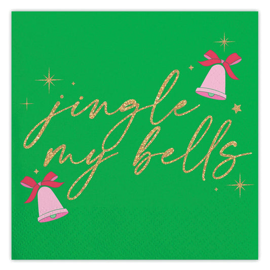 Jingle My Bells Christmas Beverage Napkins in Green | Cocktail Beverage Holiday Napkin | 5" Square