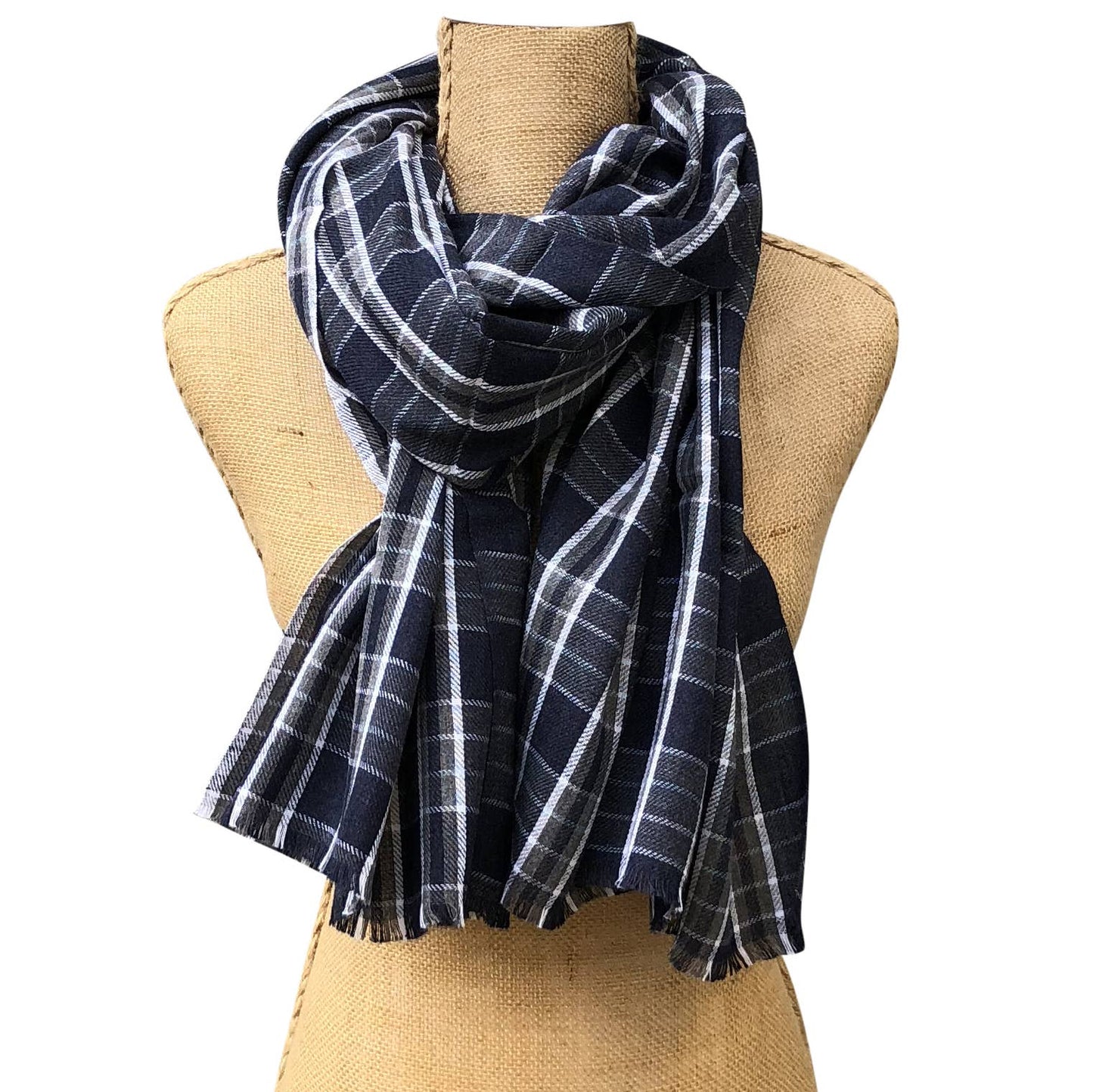 Jordan Navy Grey Plaid Pure Soft Cotton Unisex Scarf | 28" x 72"