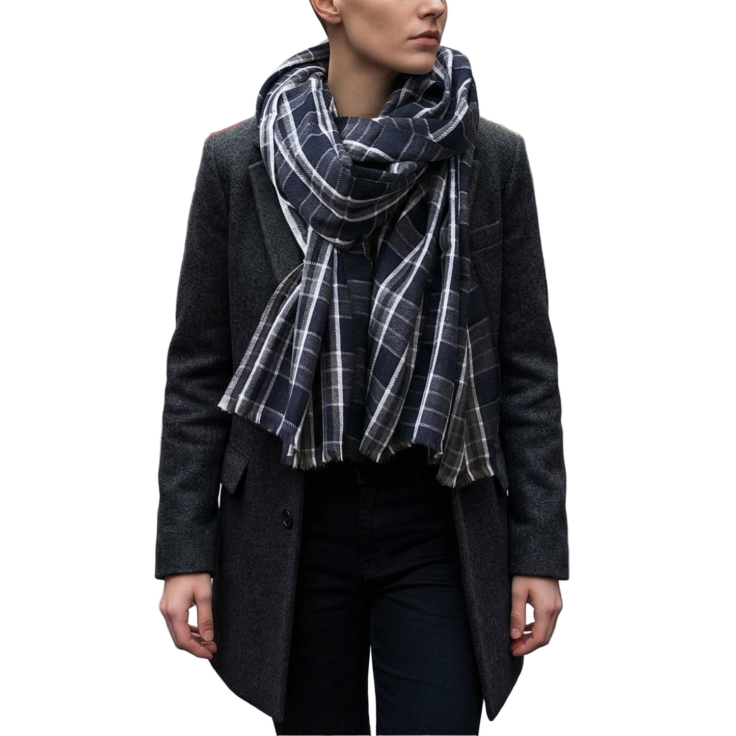 Jordan Navy Grey Plaid Pure Soft Cotton Unisex Scarf | 28" x 72"