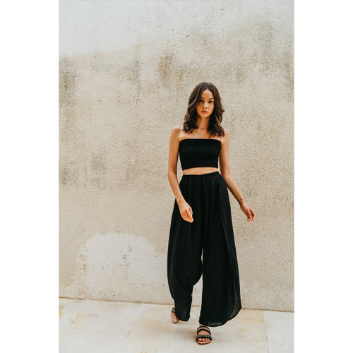 Judith Side Split Pants With Matching Tube Top in Black