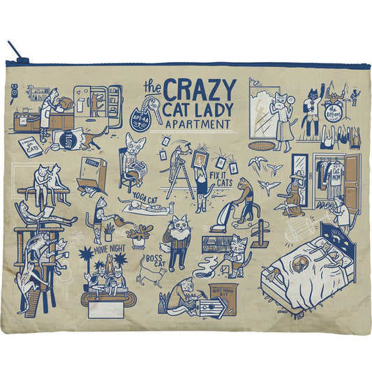 Jumbo Pouch Crazy Cat Lady Apartment Recycled Material Jumbo Zipper Folder | 14.25" x 10"