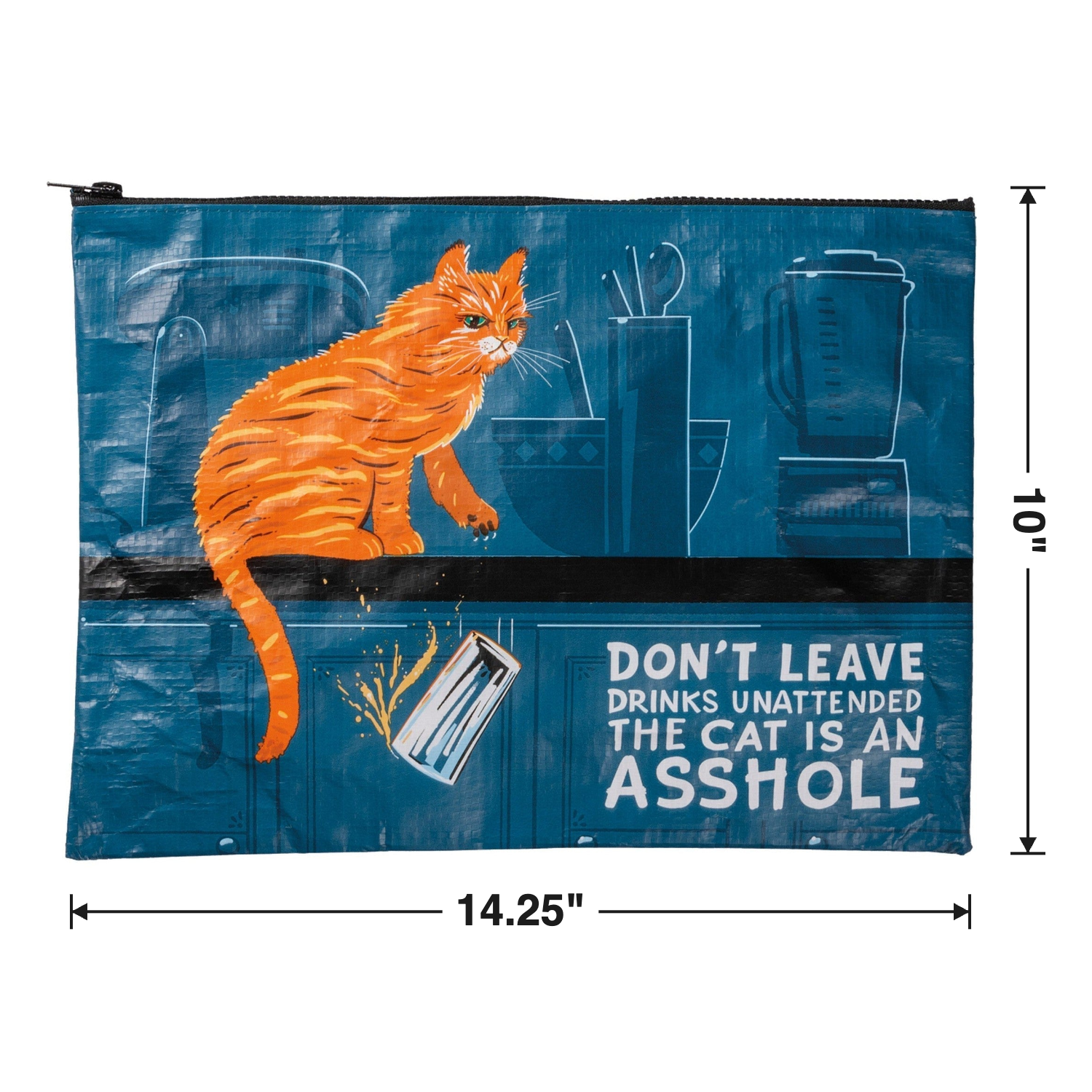 Jumbo Pouch Don't Leave Drinks Unattended Cat Design Recycled Material Jumbo Zipper Folder | 14.25" x 10"-Primitives by Kathy-The Bullish Store