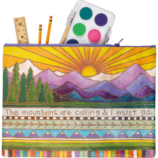 Jumbo Pouch Mountains Are Calling I Must Go Zipper Folder | Recycled Material Pouch | 14.25" x 10"