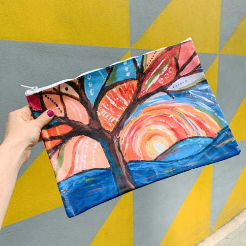 Jumbo Pouch Painted Tree Zipper Folder | Organizer Pouch Recycled Material | 14.25" x 10"