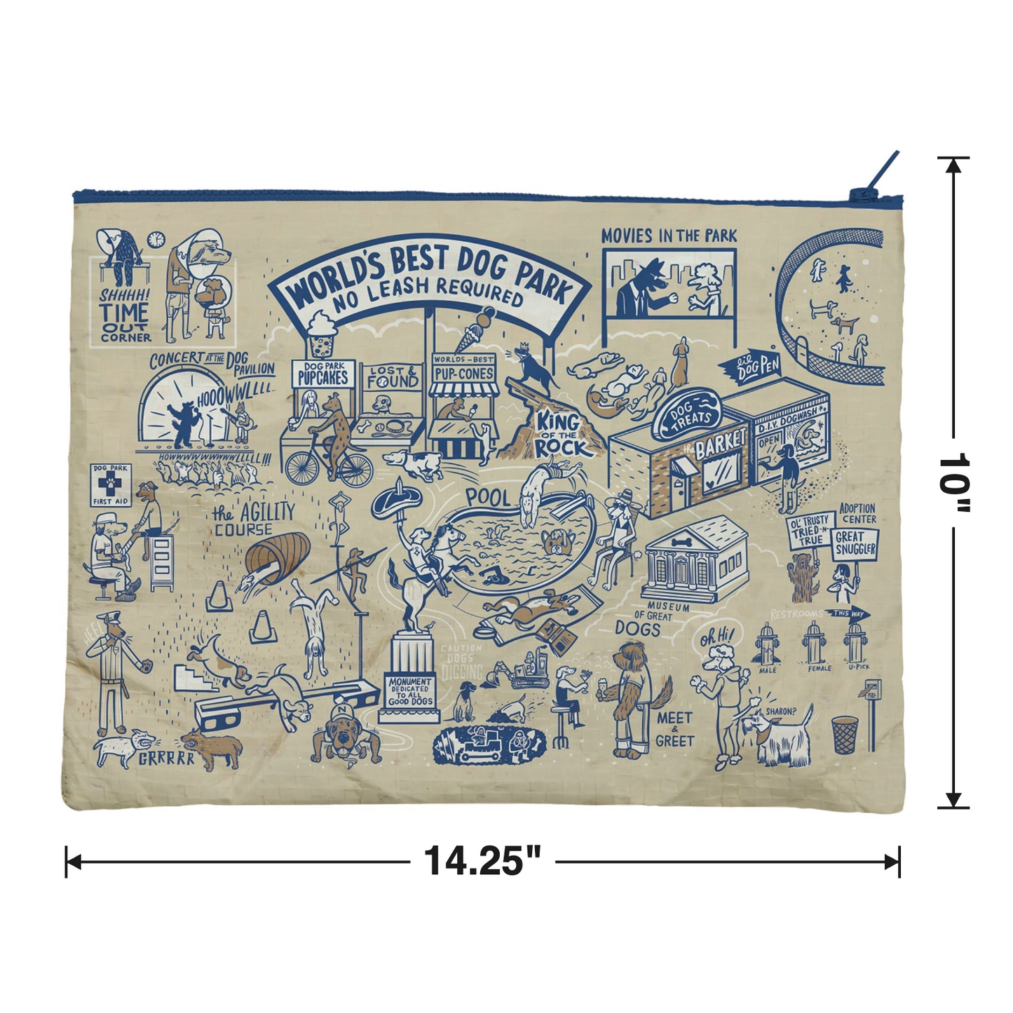 Jumbo Pouch World's Best Dog Park No Leash Required Recycled Material Jumbo Zipper Folder | 14.25" x 10"-Primitives by Kathy-The Bullish Store