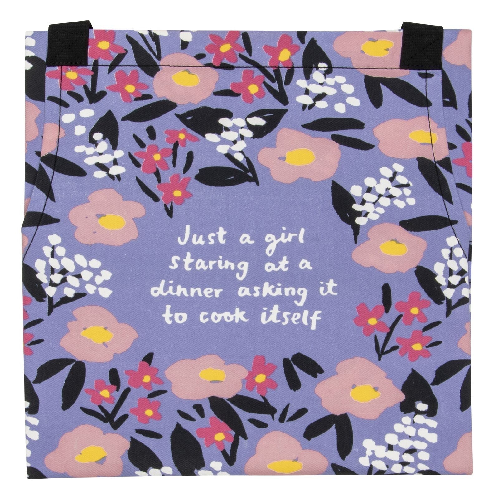 Just A Girl Staring At A Dinner Asking It To Cook Itself Funny Cooking and BBQ Apron 2 Pockets Adjustable Strap 100% Cotton | Gift for Her