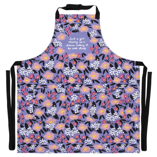 Just A Girl Staring At A Dinner Asking It To Cook Itself Funny Cooking and BBQ Apron 2 Pockets Adjustable Strap 100% Cotton | Gift for Her