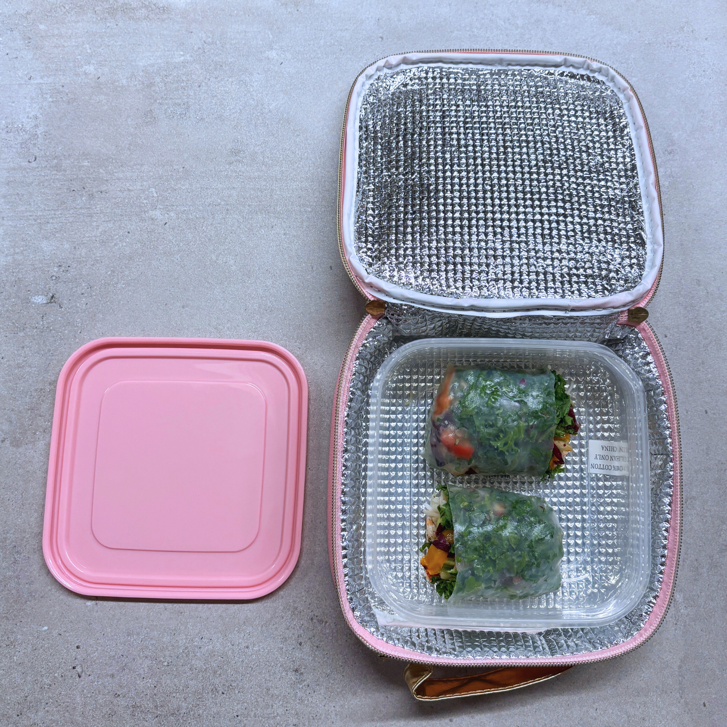 Just Chill Pink Combo Lunch Set | Sequin Embellished Lunch Bag and 6.25" Square Food Container