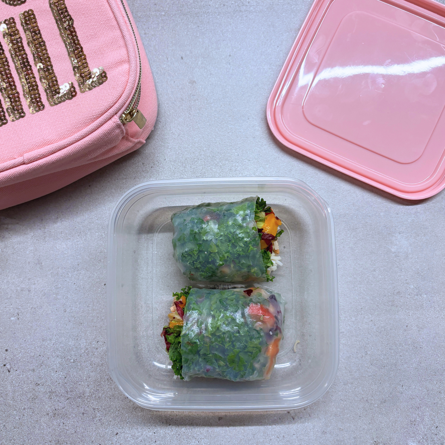 Just Chill Pink Combo Lunch Set | Sequin Embellished Lunch Bag and 6.25" Square Food Container