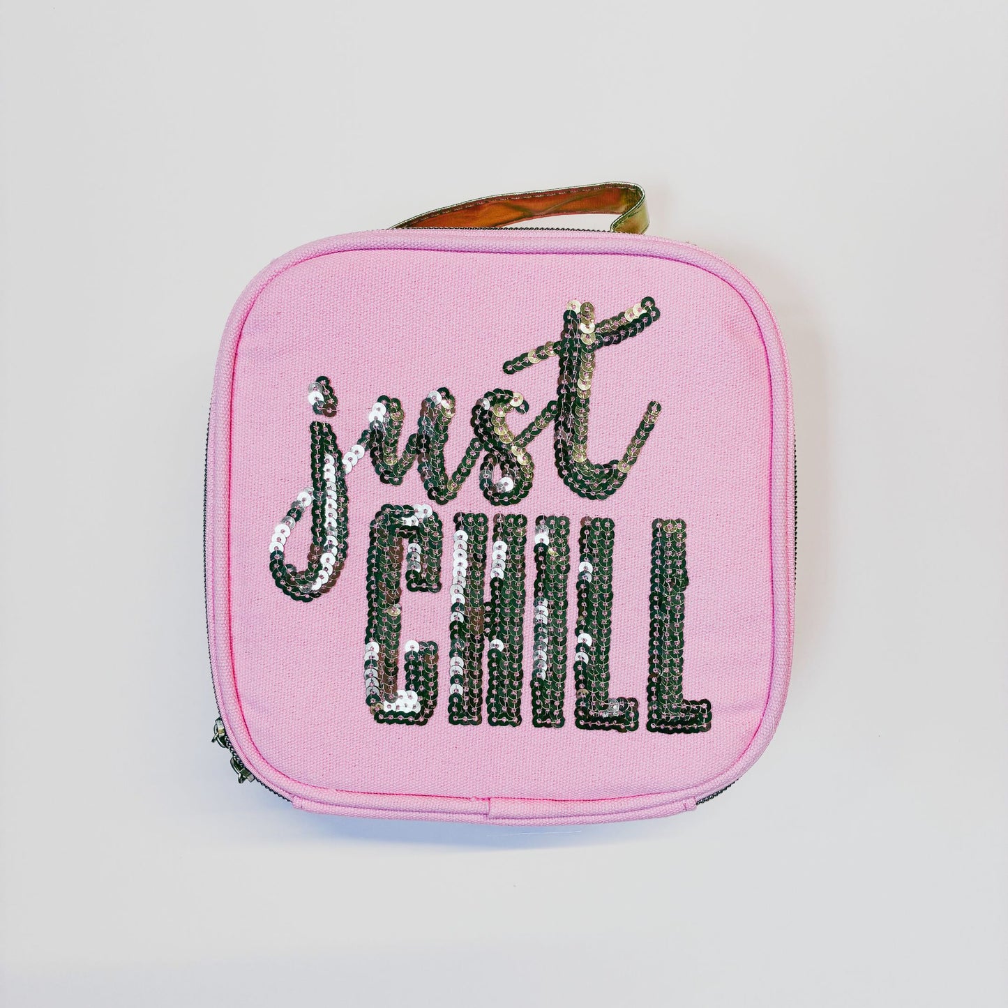 Just Chill Pink Combo Lunch Set | Sequin Embellished Lunch Bag and 6.25" Square Food Container