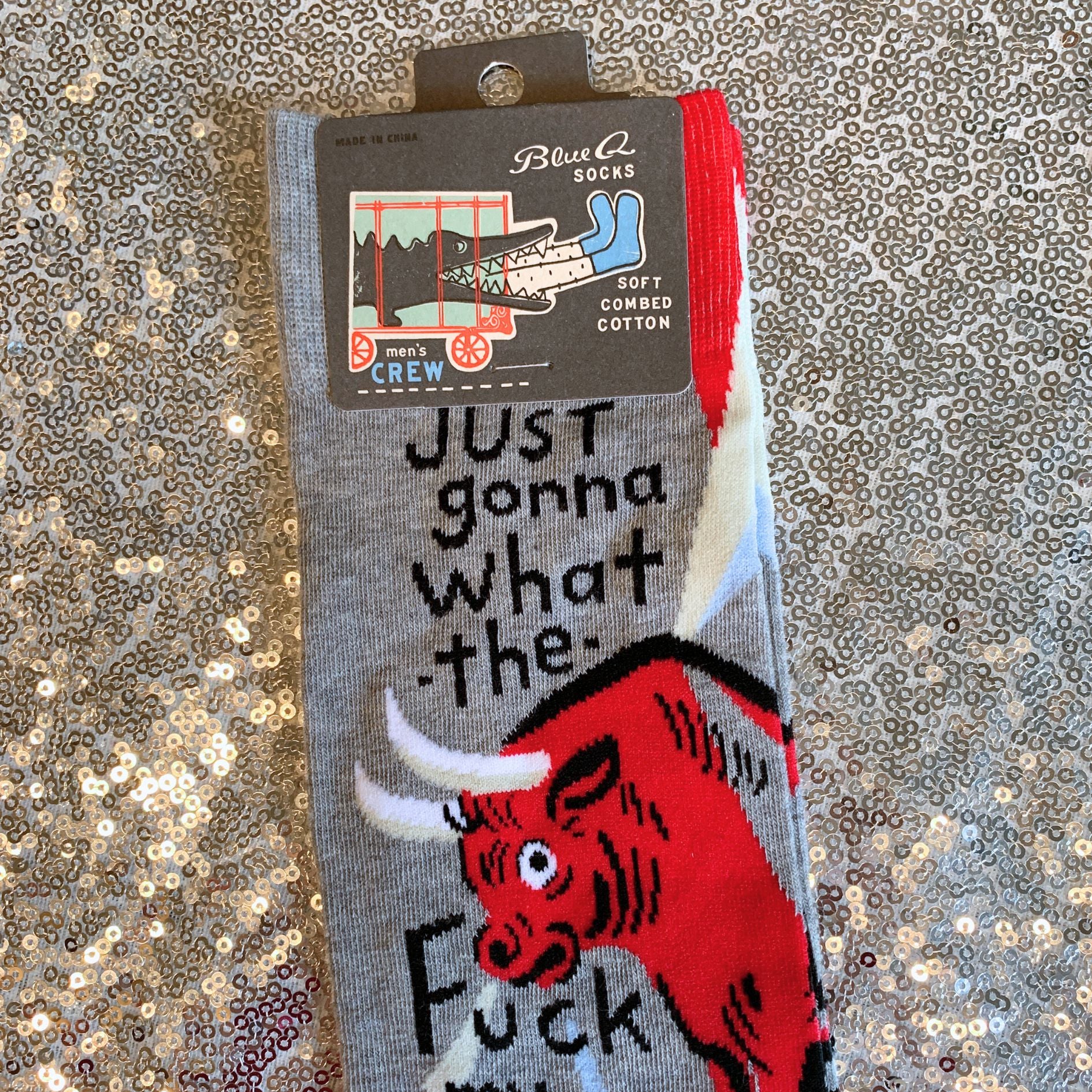 Just Gonna WTF My Way Through Men's Crew Socks | Novelty Funny Socks | BlueQ at GetBullish