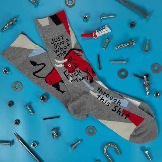 Just Gonna WTF My Way Through Men's Crew Socks | Novelty Funny Socks | BlueQ at GetBullish