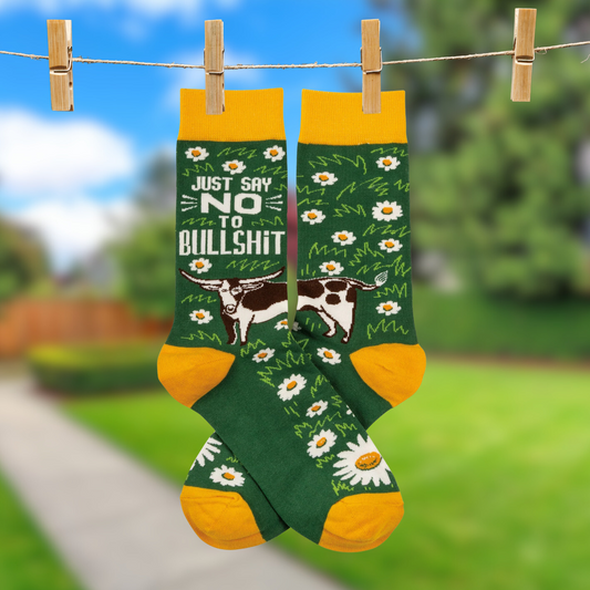 Just Say No To Bullshit Funny Socks in Green and Yellow | Unisex