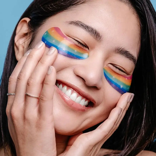 Woman with rainbow eye patches
