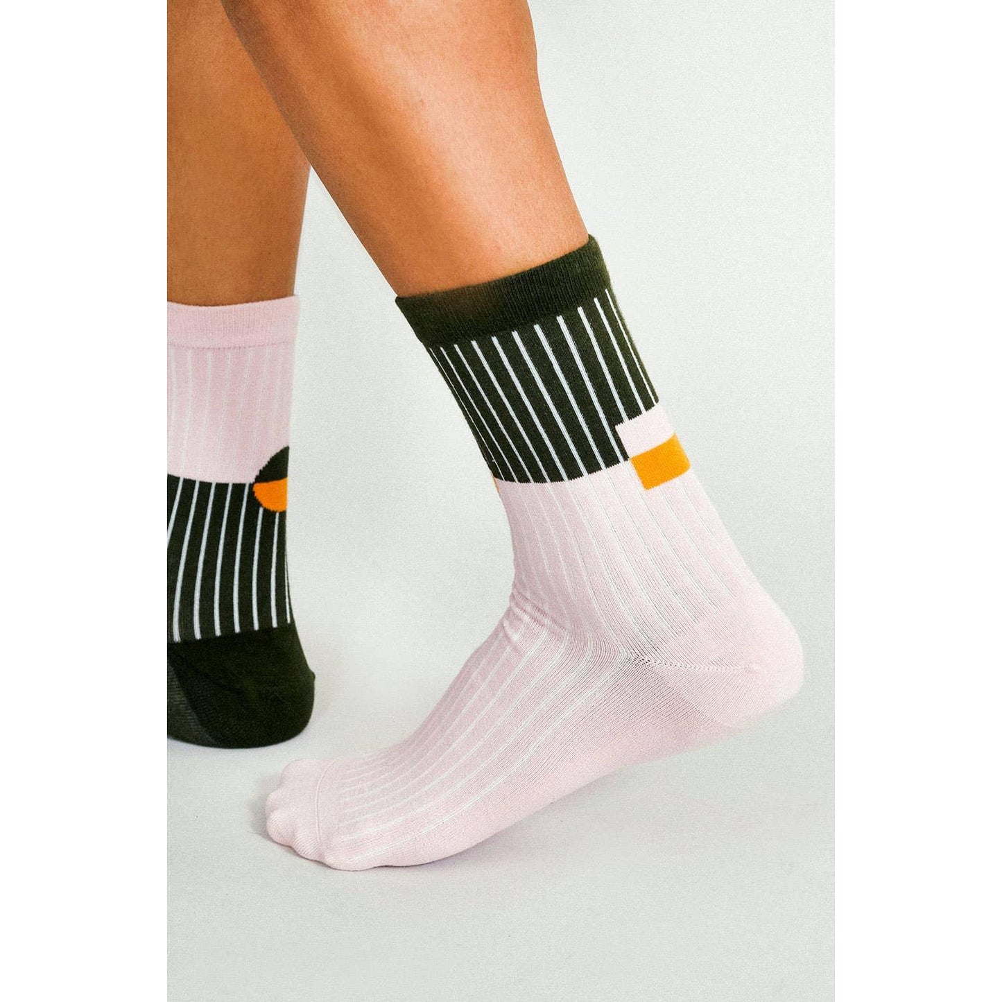 KC Crew Socks Taupe | Two-Tone Mismatched Crew Socks | Cushioned Cotton Socks with Mesh Ventilation
