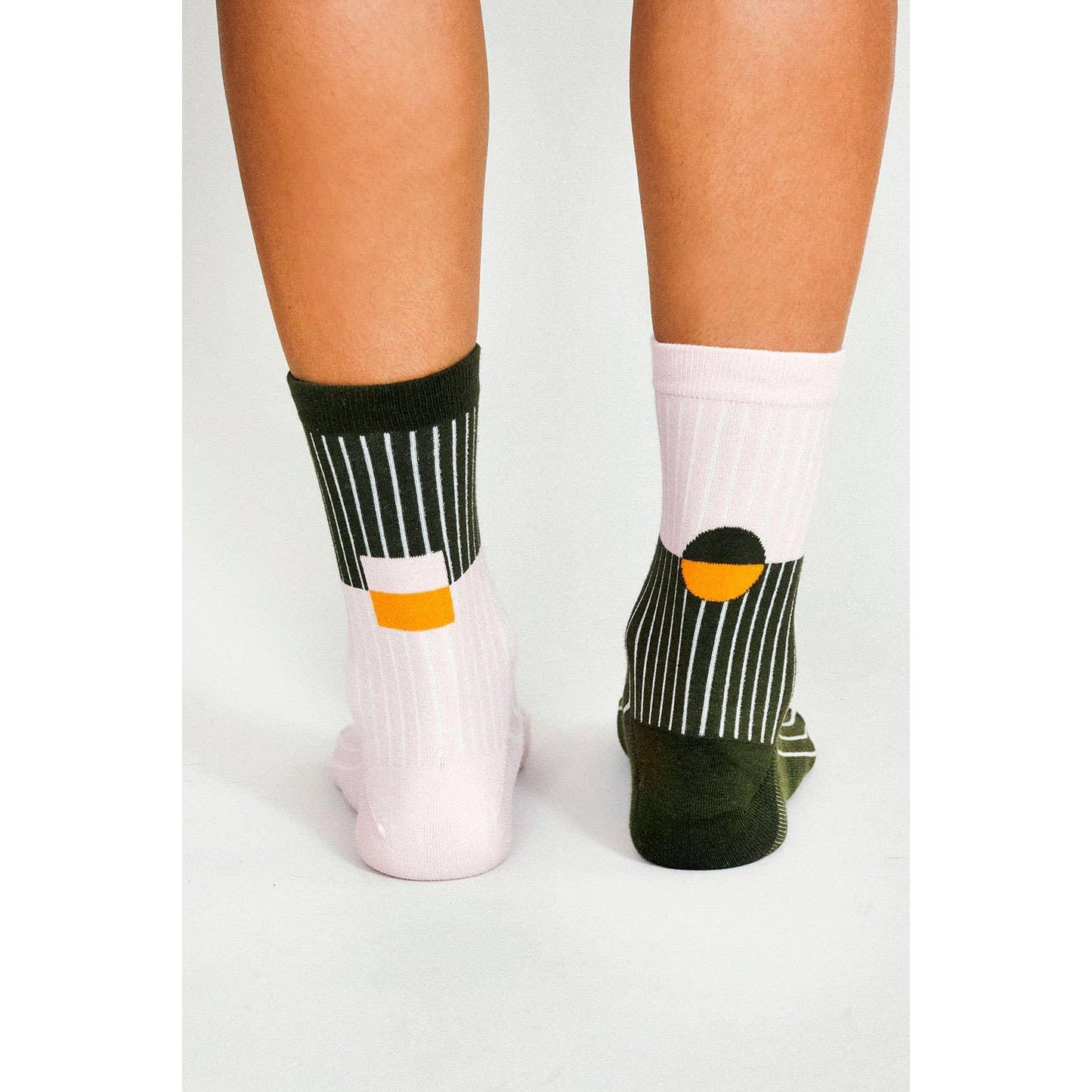 KC Crew Socks Taupe | Two-Tone Mismatched Crew Socks | Cushioned Cotton Socks with Mesh Ventilation
