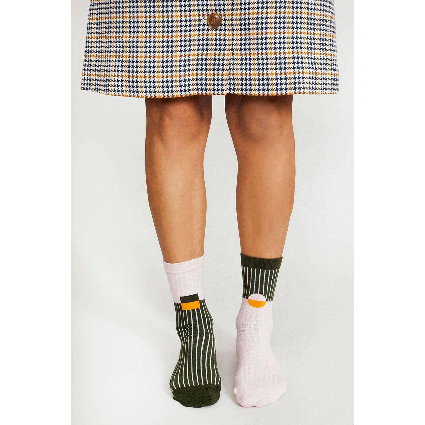 KC Crew Socks Taupe | Two-Tone Mismatched Crew Socks | Cushioned Cotton Socks with Mesh Ventilation