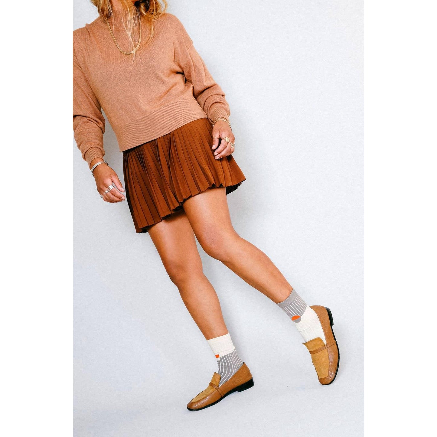 KC Crew Socks Taupe | Two-Tone Mismatched Crew Socks | Cushioned Cotton Socks with Mesh Ventilation