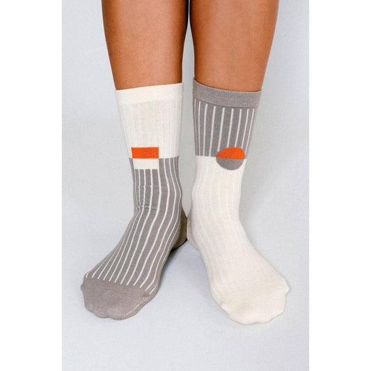 KC Crew Socks Taupe | Two-Tone Mismatched Crew Socks | Cushioned Cotton Socks with Mesh Ventilation