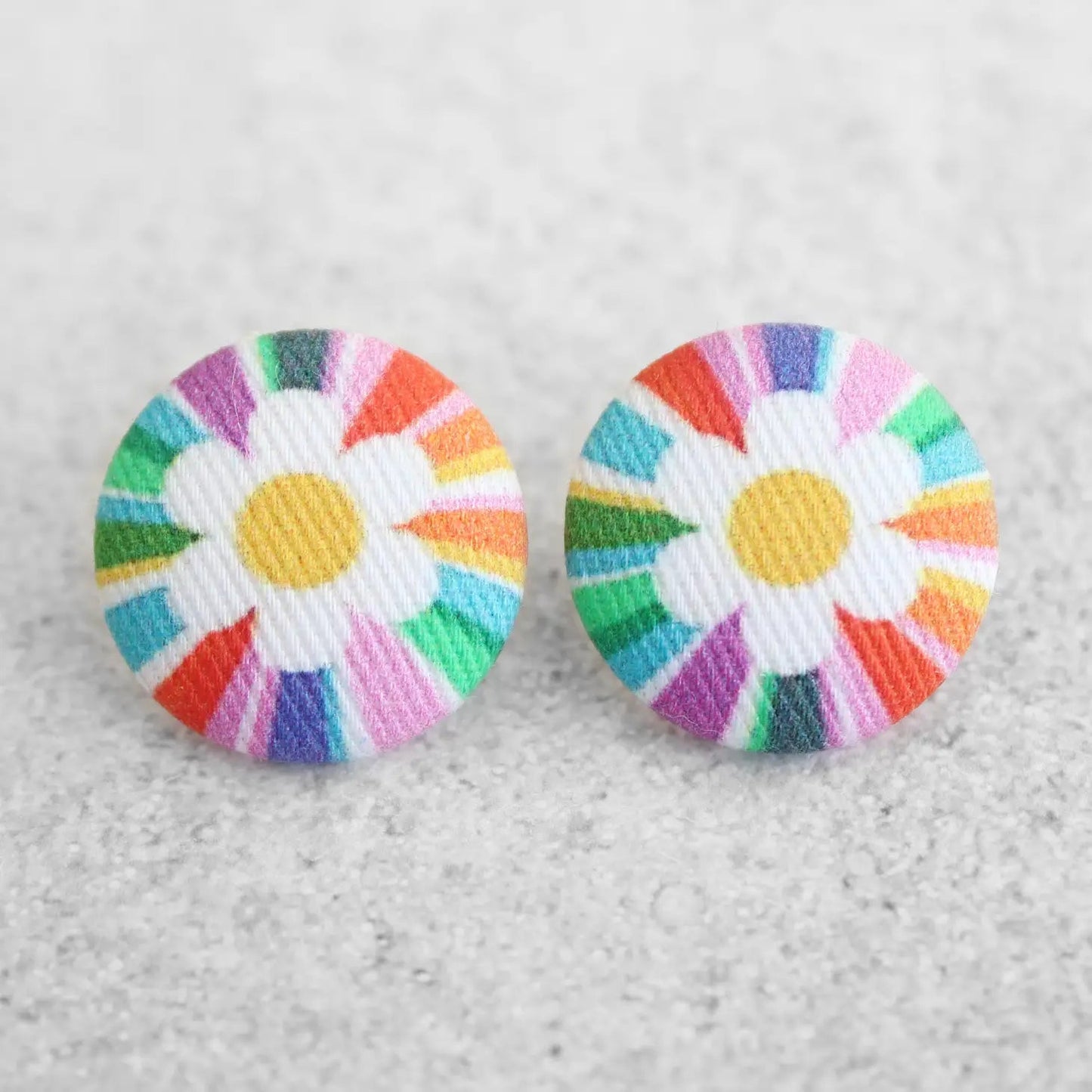 Kaleidoscope Daisies Fabric Button Earrings | Bold 7/8" Style | Handmade in the US