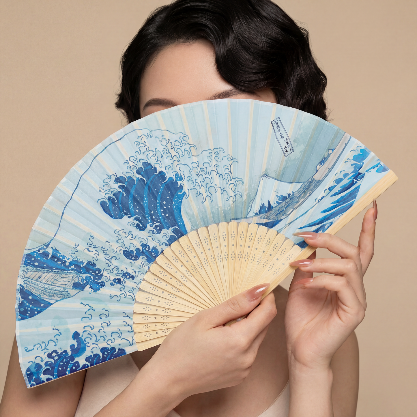 Kanagawa Waves Design Paper Folding Fan | 10" Hand Fan | Paper & Wood