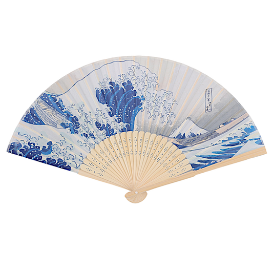 Kanagawa Waves Design Paper Folding Fan | 10" Hand Fan | Paper & Wood