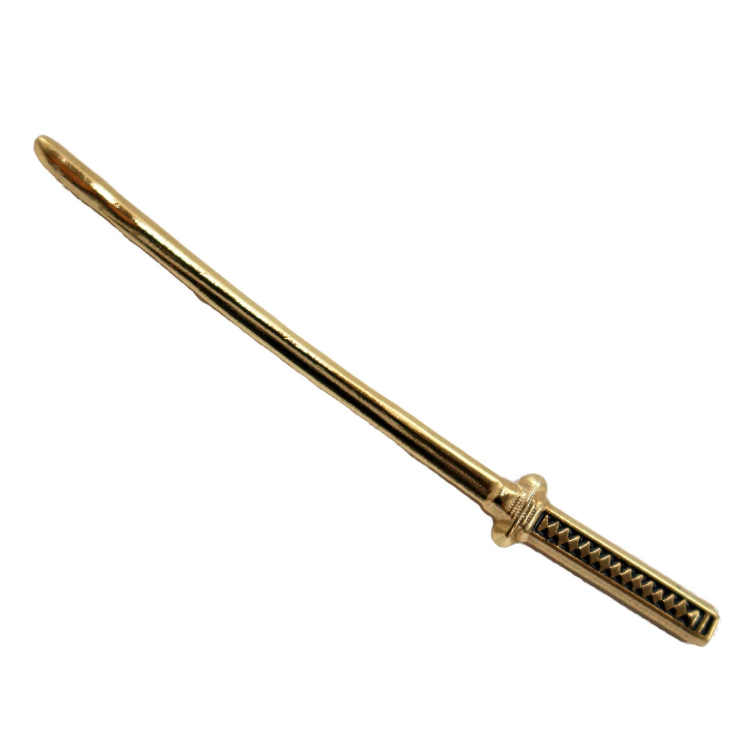 Gold-colored tool or weapon lapel pin