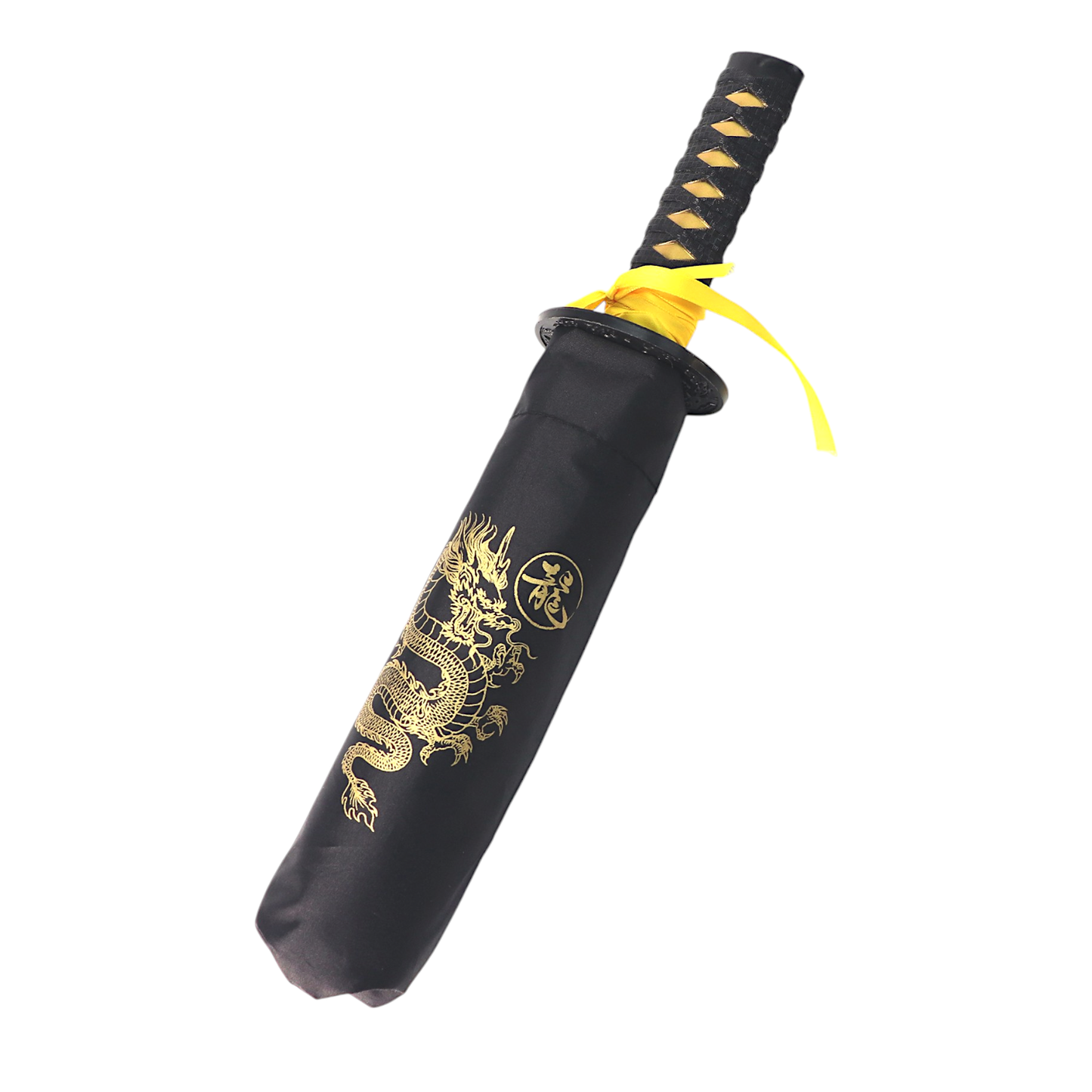 Katana Handle Dragon Umbrella | Samurai-Inspired Nylon Umbrella with Gold Dragon Design