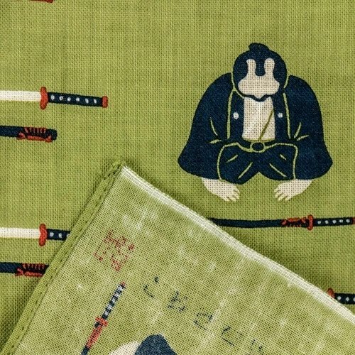 Katushimashita Samurai Green Tenugui Hankie Handkerchief | Japanese Hand Cloth