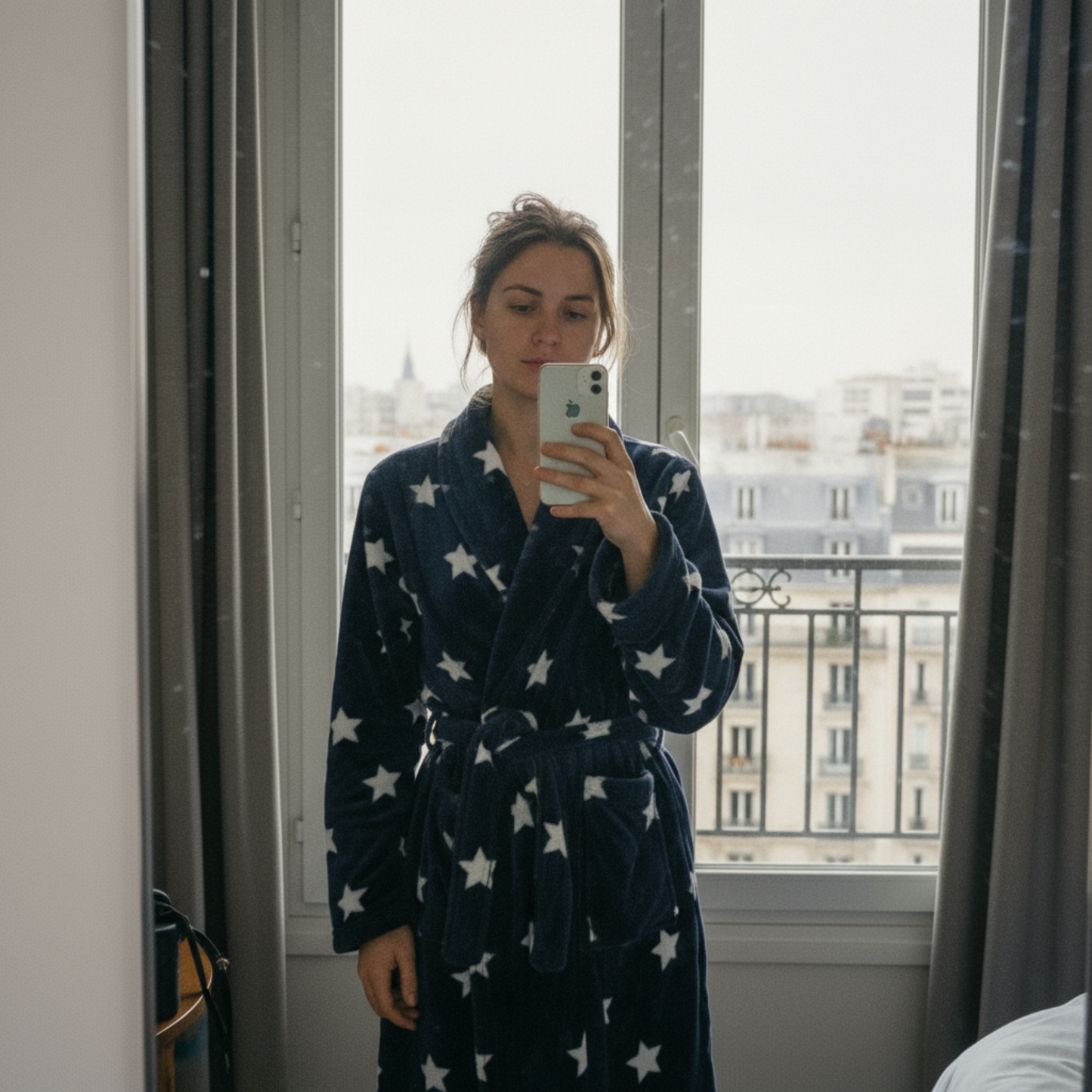 Kaylee Robe Navy & White Star Print | Giftable Luxurious Ultra Soft [Size L/XL Only]