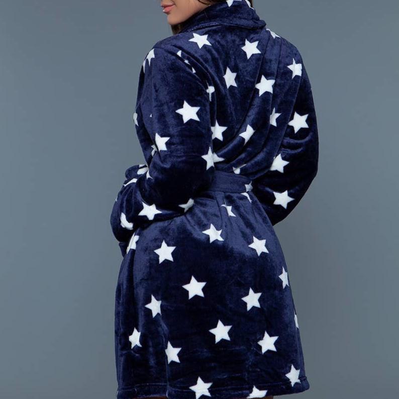 Kaylee Robe Navy & White Star Print | GIftable Luxurious Ultra Soft [Size L/XL Only]