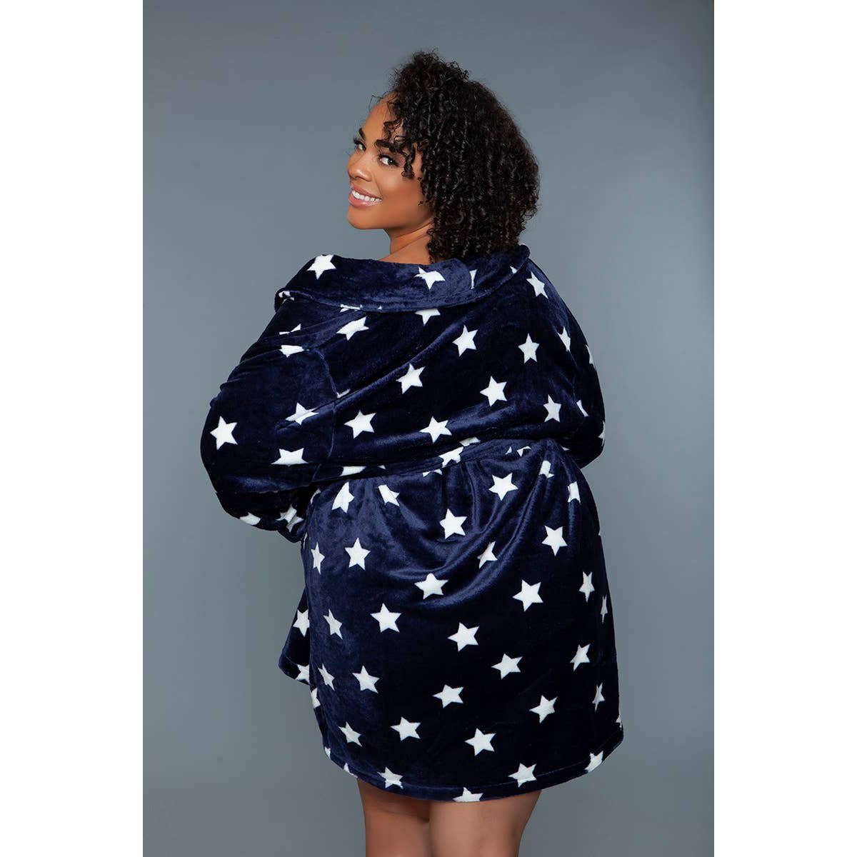 Kaylee Robe Navy & White Star Print | GIftable Luxurious Ultra Soft [Size L/XL Only]