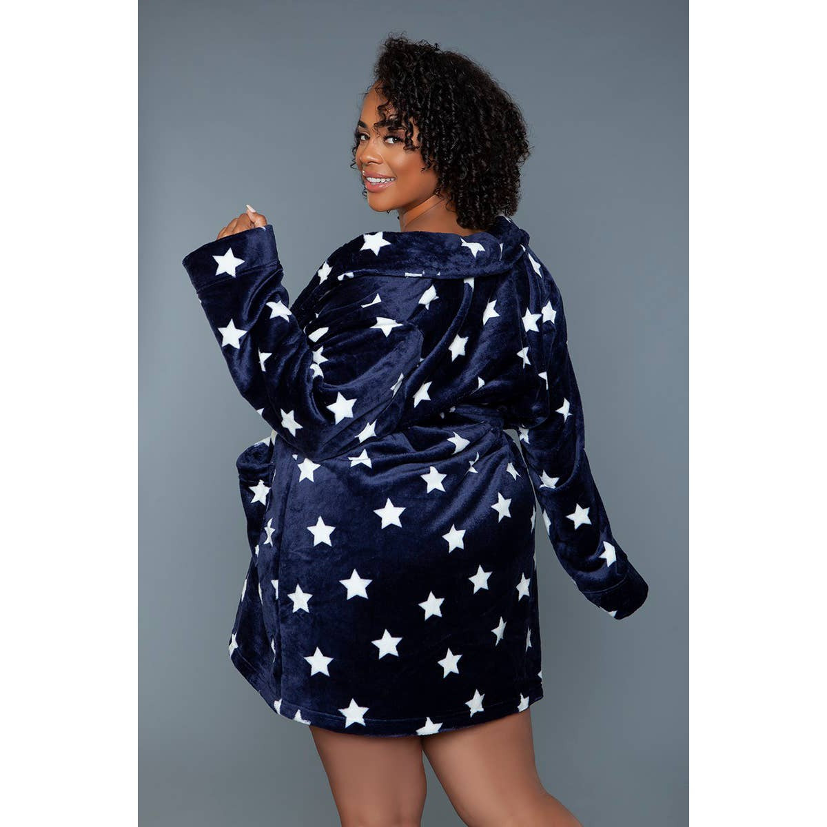 Kaylee Robe Navy & White Star Print | GIftable Luxurious Ultra Soft [Size L/XL Only]