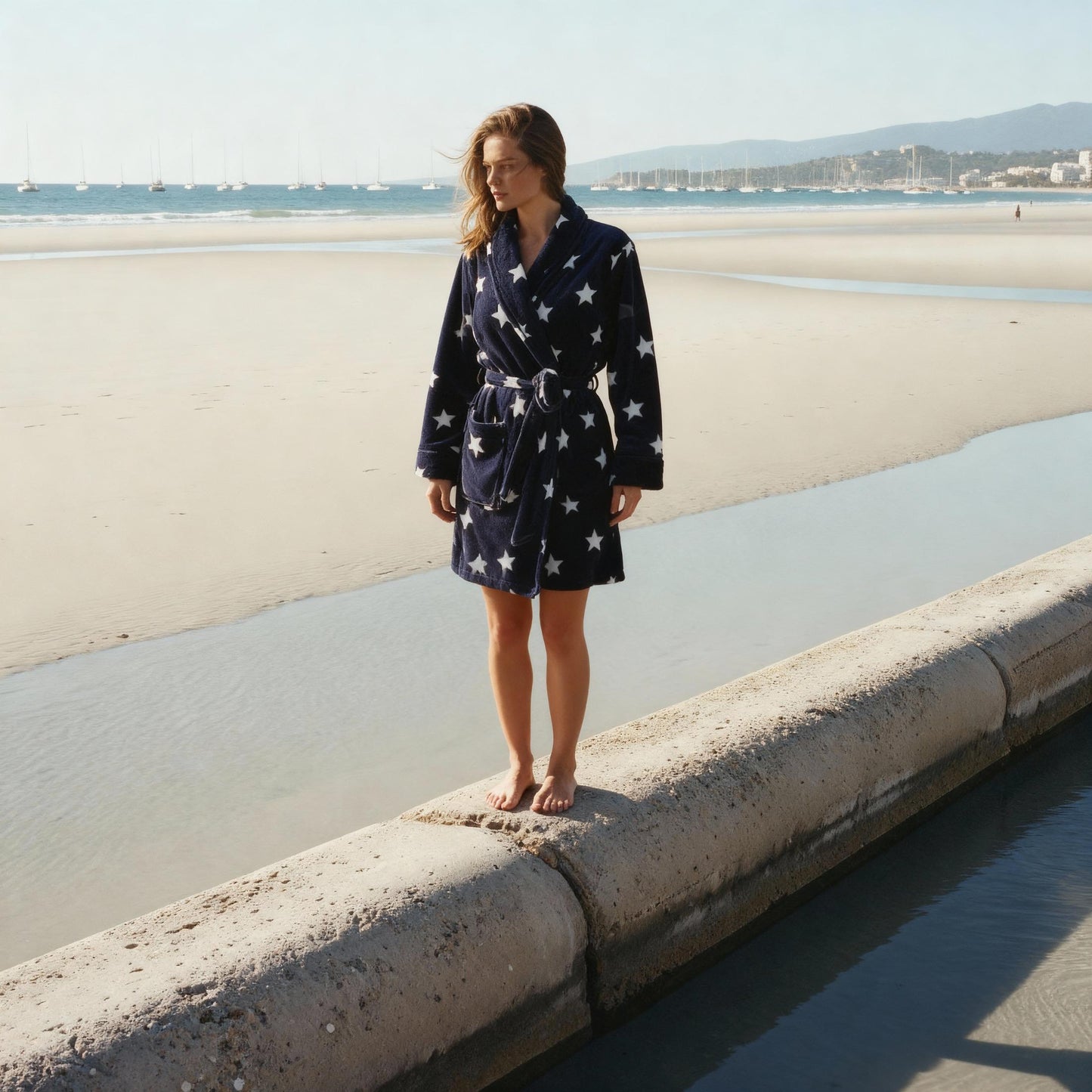 Kaylee Robe Navy & White Star Print | Giftable Luxurious Ultra Soft [Size L/XL Only]