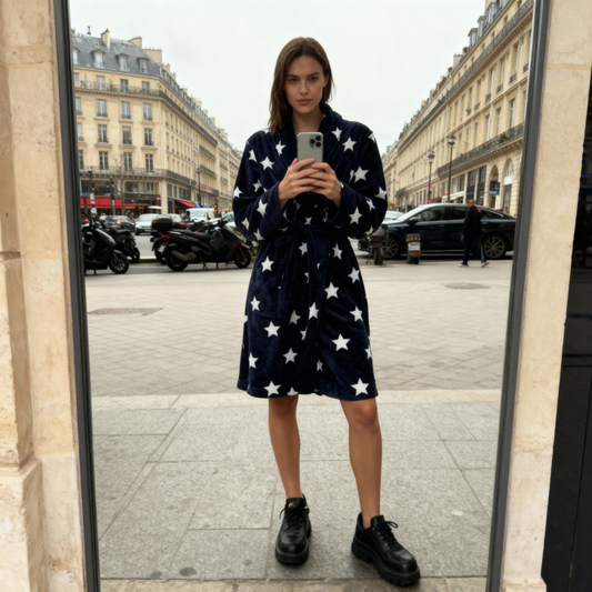 Kaylee Robe Navy & White Star Print | Giftable Luxurious Ultra Soft [Size L/XL Only]