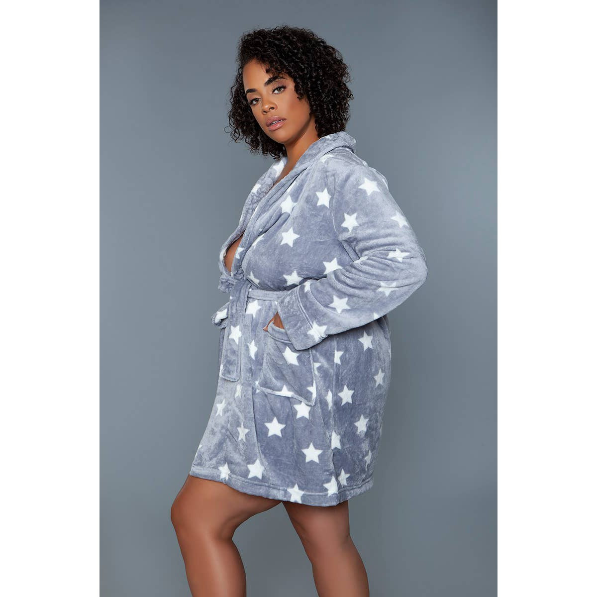 Kaylee Robe in Dark Grey & White Star Print | GIftable Luxurious Ultra Soft [Available in S/M - L/XL]