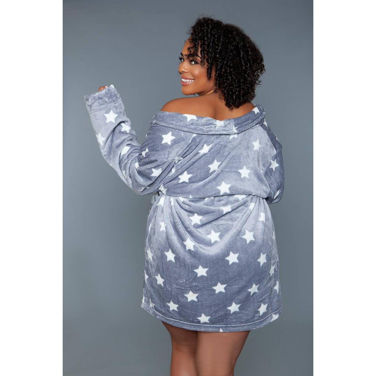 Kaylee Robe in Dark Grey & White Star Print | GIftable Luxurious Ultra Soft [Available in S/M - L/XL]