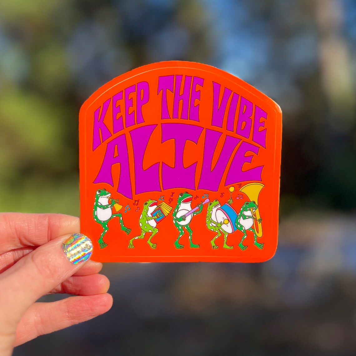 Keep The Vibe Alive Frog Parade Vinyl Sticker | 3"