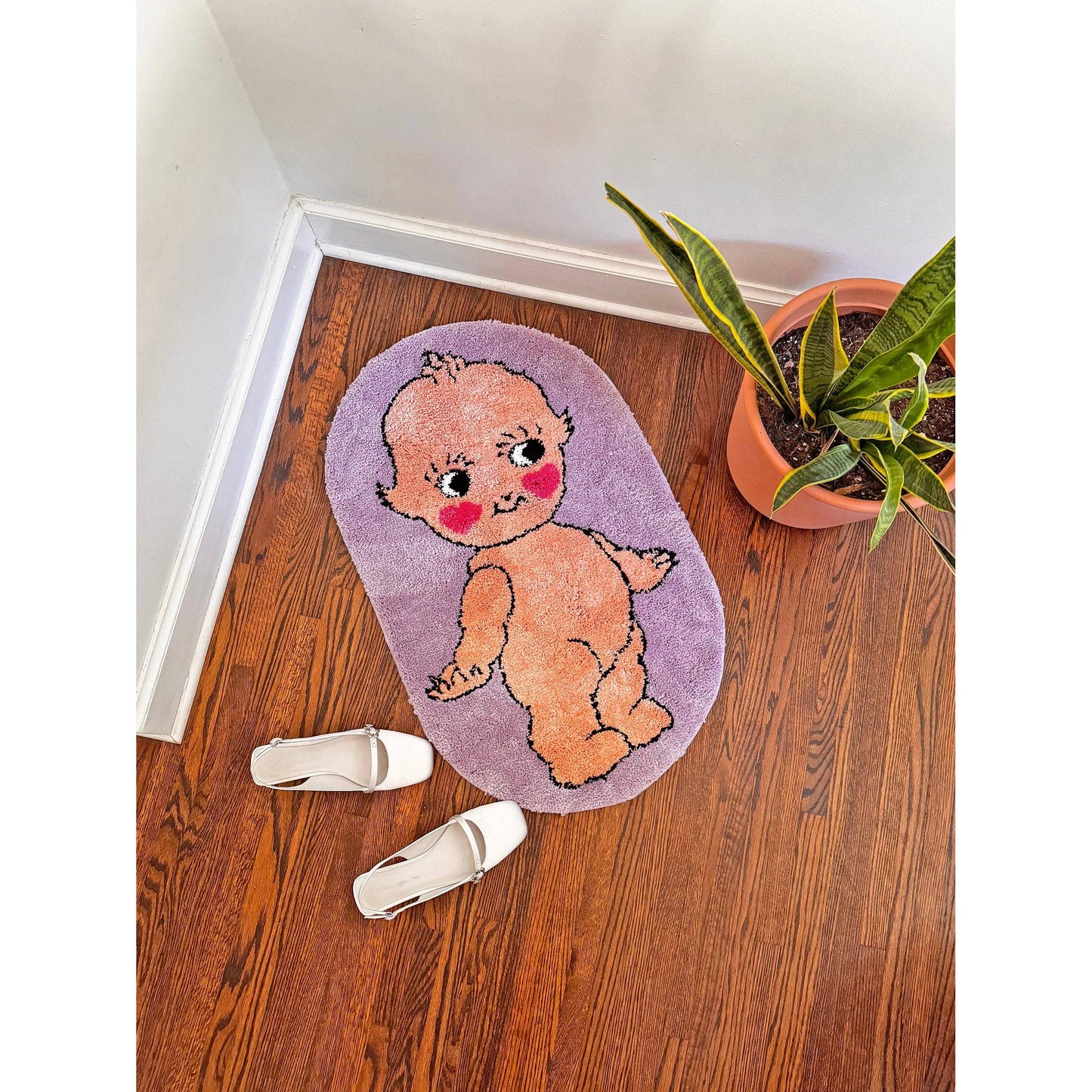 Kewpie Ultrasoft Rug in Toddler Illustration | Slip Resistant Door Mat Nursery Room | 33" x 21"