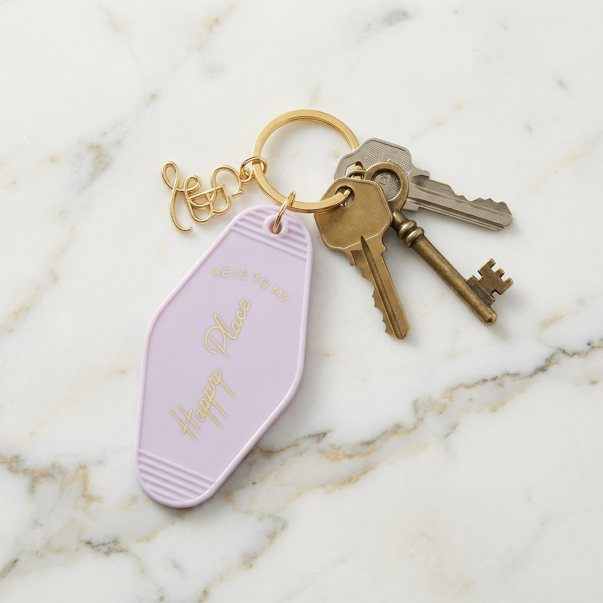 Keys to My Happy Place Motel Style Keychain with Gold Hardware