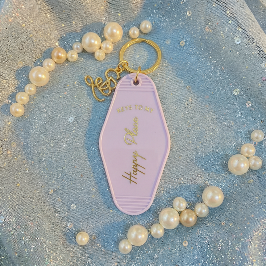 Keys to My Happy Place Motel Style Keychain with Gold Hardware