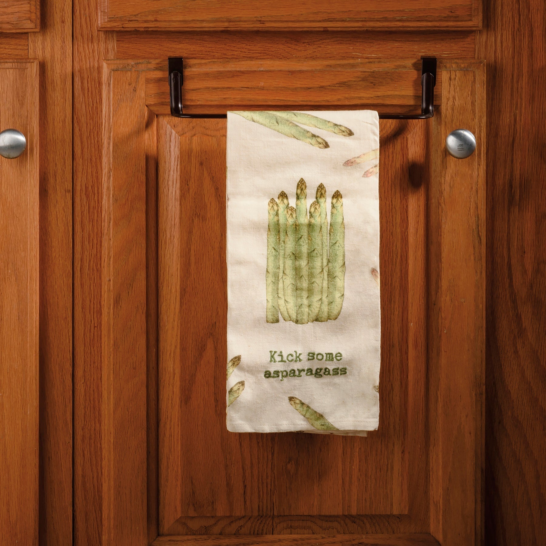 Kick Some Asparagass Dish Cloth Towel | Cotten Linen Novelty Tea Towel | Embroidered Text | 18" x 28"