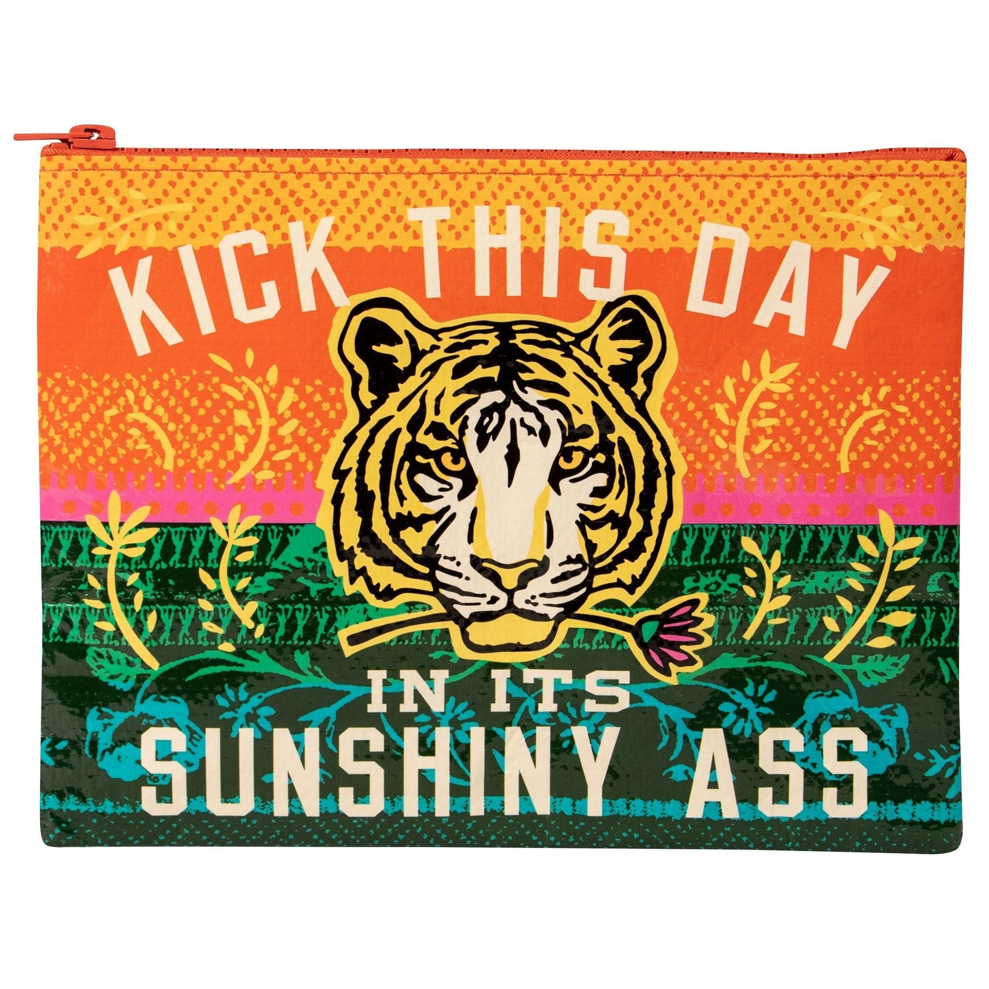 Kick This Day In Its Sunshiny Ass Tiger Recycled Material Zipper Pouch | BlueQ at GetBullish